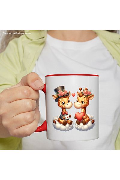 StoryGift Romania Mug with 2 giraffes sitting on clouds | illustration | letter | envelope | flowers |, With ,STG