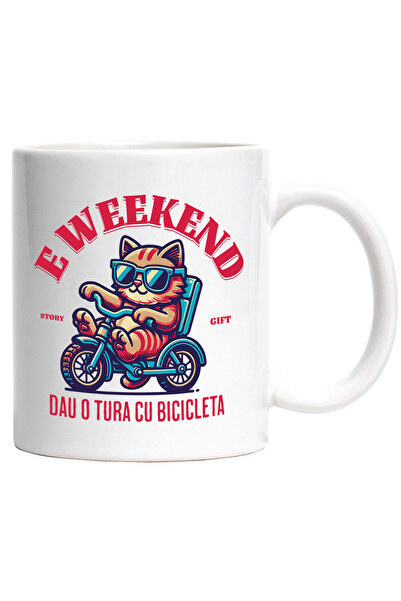 StoryGift Romania Cana cu Motan Cu Ochelari De Soare Pe Tricicleta text e Wee...