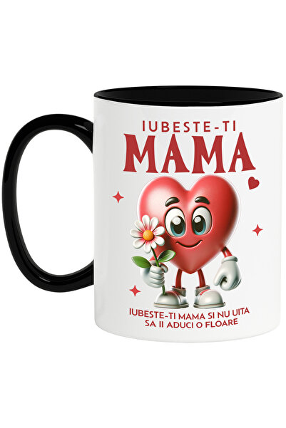 StoryGift Romania Mug with Heart and Pink Flower Text Love Your Mom Love Your...