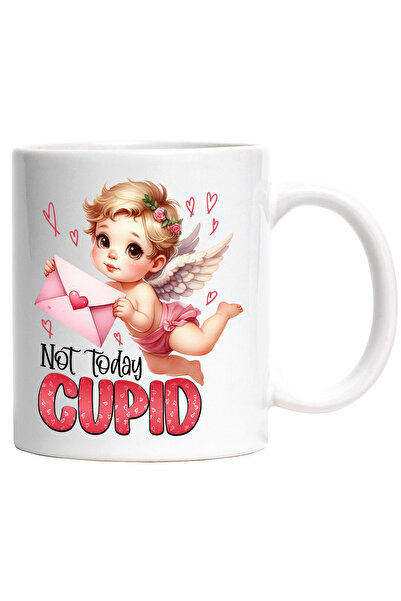 StoryGift Romania Cana cu ingerasul Cupidon cu mesajul "Not today, Cupid", nu azi, inimioare, plic, Cu Maner Alb
