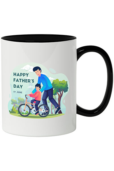StoryGift Romania Cana Cu Mesaj In Engleza Happy Father's Day, Tata, Fiu, Bicicleta, Natura, Multi, Cu Maner Negru