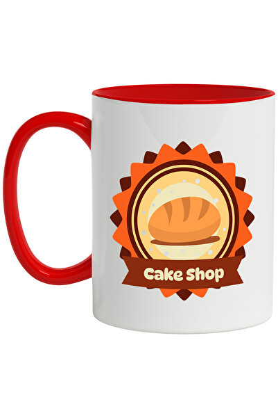 StoryGift Romania Cana Cu Mesaj In Engleza Cake Shop, Paine, Franzela, Cerc, Buline, Multicolor 33, Cu Maner Rosu