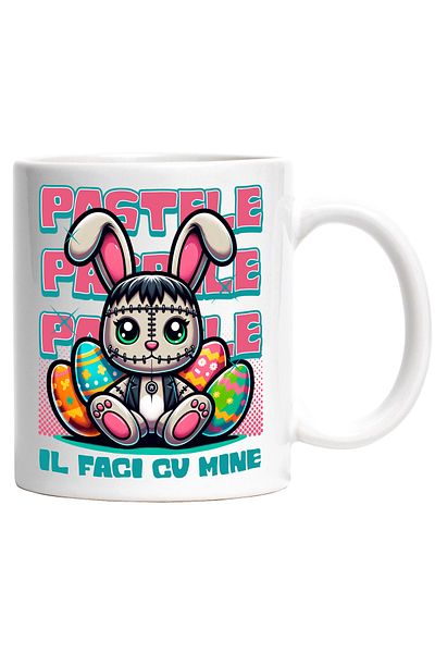 StoryGift Romania Cana pastele il faci cu mine oua colorate sarbatoare, 330ml, Ceramic cu Maner Al, Cu Maner Alb