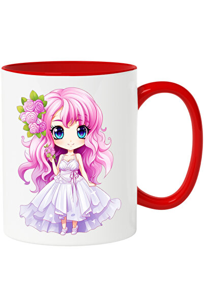 StoryGift Romania Cana cu o fata cu parul roz | ilustratie | rochie de mireas...