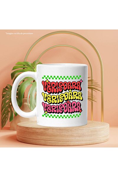 StoryGift Romania Cana cu Design Iluzie Optica Colorat Text In Limba Roamna Familie Copii Dragoste, Cu Maner Alb