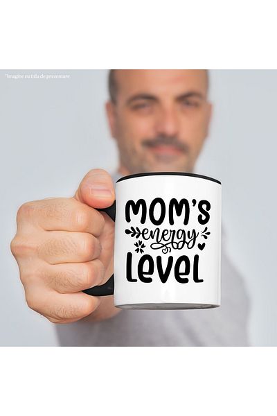 StoryGift Romania Mug with heart and the text "Mom's energy level" - mother's energy level c, Cu