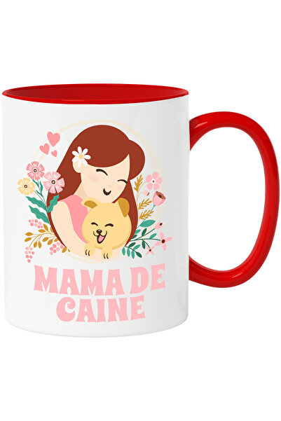 StoryGift Romania Cana cu Fata Si caine Rama Naturala Creanga Flori Colorate ...