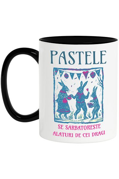 StoryGift Romania Cana pastele se sarbatoreste alaturi de cei dragi fam, 330ml, Ceramica cu Maner , Cu Maner Negru