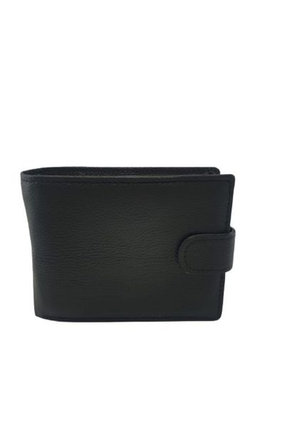 OEM Men's genuine leather wallet, Leather Collection Business, plain black, 10 x 13 cm