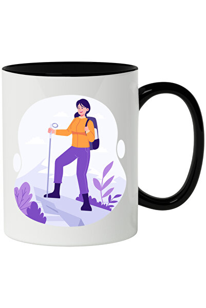 StoryGift Romania Cana Cu Drumetie, Femeie, Calatorie, Bat, Munte, Plante, Multicolor 330 ml, Cera, Cu Maner Negru