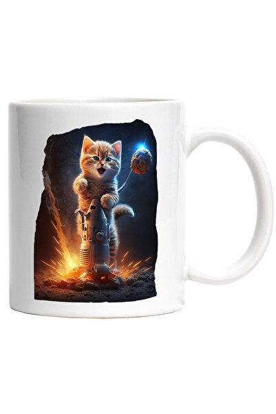 StoryGift Romania Cana Cu Pisica Deasupra Rachetei Spatiale, Sub Luna, Stele,...