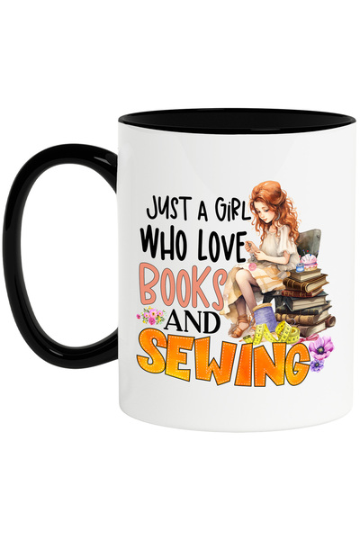 StoryGift Romania Cana cu mesajul "Just a girl who loves books and and sewing...