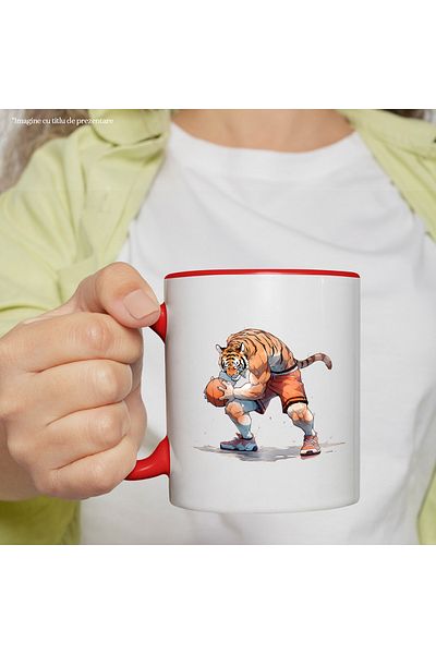 StoryGift Romania Mug with a tiger playing basketball | illustration | ball | getting ready to throw, With ,STG .