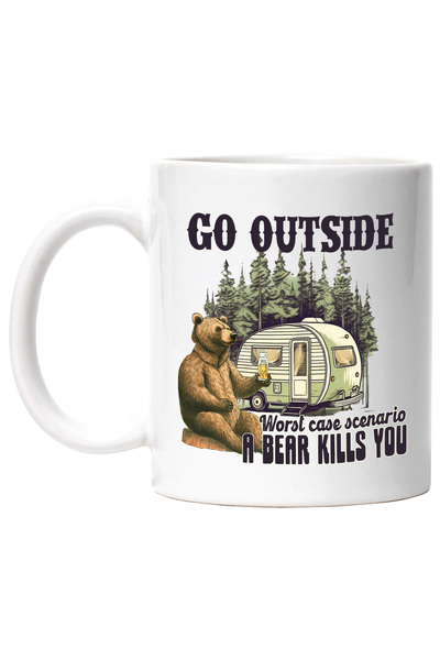 StoryGift Romania Cana cu mesajul "Go outside, worst case scenario, a bear ki...