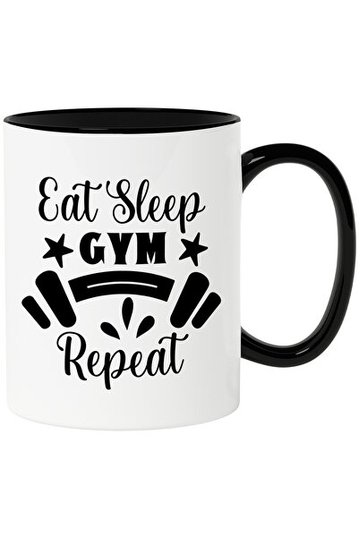 StoryGift Romania Cana cu stelute si haltera cu textul "Eat sleep, gym, repea...
