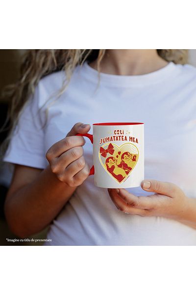 StoryGift Romania You are my other half mug, happy couple Valentine's Day, 330ml, Ceramic with Red Handle, With ,STG