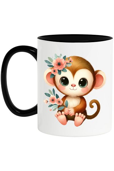 StoryGift Romania Mug with a cheerful monkey, illustration, playful, popcorn, for children, imbujo, With,STG