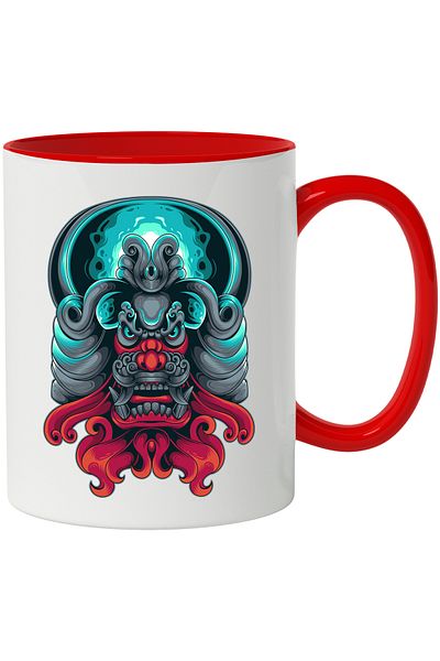 StoryGift Romania Cana Cu Masca, Dragon Chinezesc, Ilustratie, Mitologie, Flacara, Multicolor 330m, Cu Maner Rosu