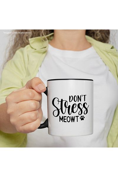StoryGift Romania Mug with the message "Don't stress meowt" - don't stress me cat paw with Black Handle, With ,STG