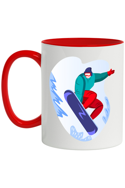 StoryGift Romania Cana Cu Zapada, Sport, Iarna, Snowboard, Multicolor 330 ml, Ceramica cu Maner Ro, Cu Maner Rosu