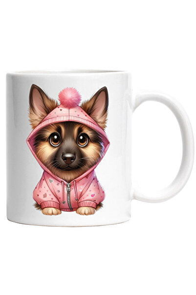 StoryGift Romania Cana cu o catelusa lup | ilustratie | pentru iubitorii de animale | poarta un ha, Cu Maner Alb