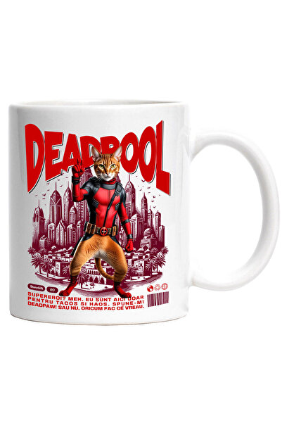 StoryGift Romania Cana cu Abisinian / Abyssinian Pisica In Costum de DeadPool...