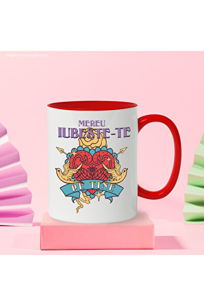 StoryGift Romania Heart Mug with Doves, Arrow, Always Love You, 330ml, Ceramic with Red Handle, With Handle, STG.