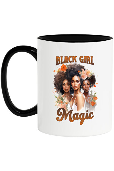 StoryGift Romania Cana cu fete de culoare cu mesajul "Black girl magic", ilustratie, constientizar, Cu Maner Negru