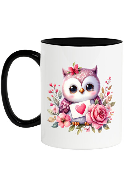 StoryGift Romania Cana cu o bufnita dragalasa, ilustratie, inima, floricele, ...