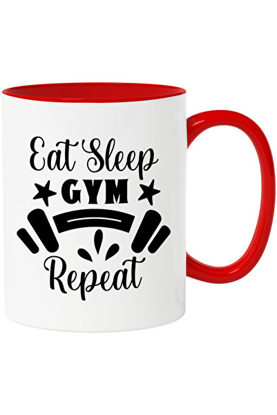 StoryGift Romania Cana cu stelute si haltera cu textul "Eat sleep, gym, repea...