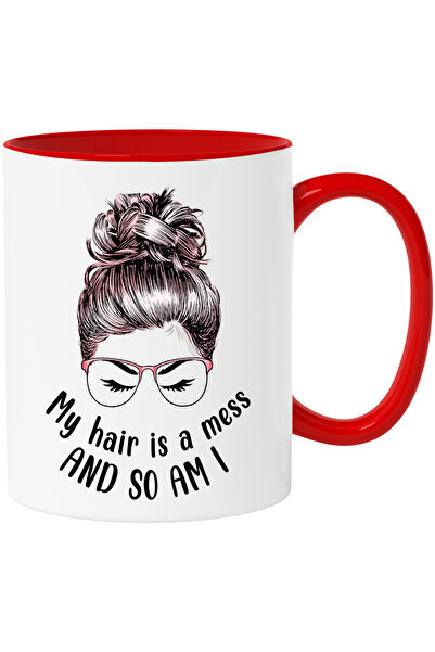 StoryGift Romania Mug with the message "My hair is a mess and so am I", illus...