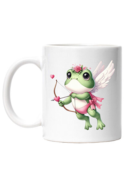 StoryGift Romania Cana cu o broscuta Cupidon | ilustratie | inimioare | trage cu arcul | verde | i, Cu Maner Alb