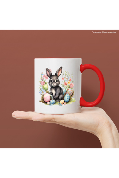 StoryGift Romania Cana cu un iepuras negru in natura, ilustratie, floricele, ...