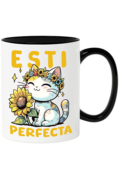 StoryGift Romania Cana cu Pisica Vesela Cu Coroana De Flori Floarea Soarelui ...