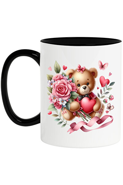 StoryGift Romania Cana cu un ursulet de plus, ilustratie, vesel, flori, trand...