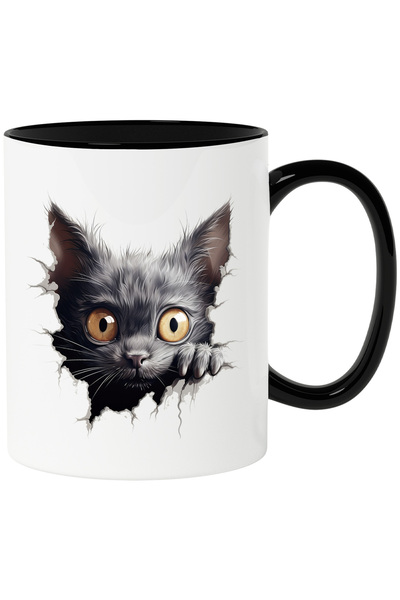 StoryGift Romania Mug with a black kitten | stars | surprised | shocked | for...
