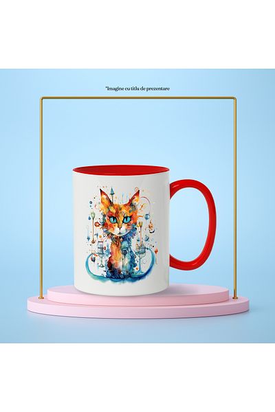 StoryGift Romania Abstract Art Mug, Cat, Shapes, Polka Dots, Lantern, Multicolor 330 ml, Ceram, With ,STG