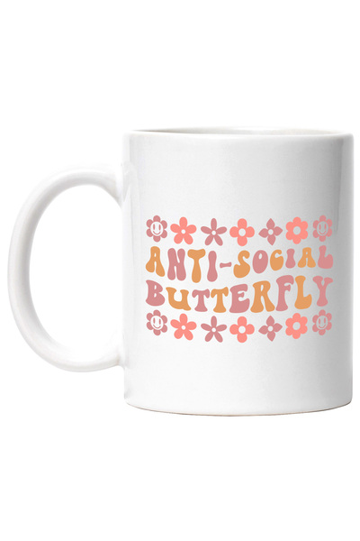 StoryGift Romania Cana cu floricele si mesajul in engleza "Anti-social butter...