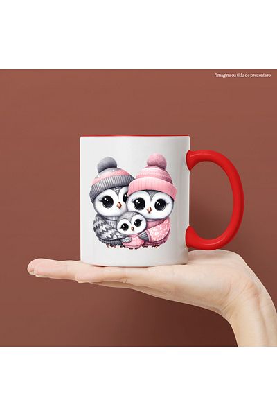 StoryGift Romania Mug with a family of owls, illustration, happiness, child, mother, father, care, dr, With, STG