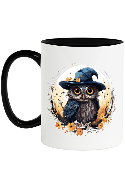 StoryGift Romania Cana cu o bufnita care poarta o palarie de vrajitoare, ilus...