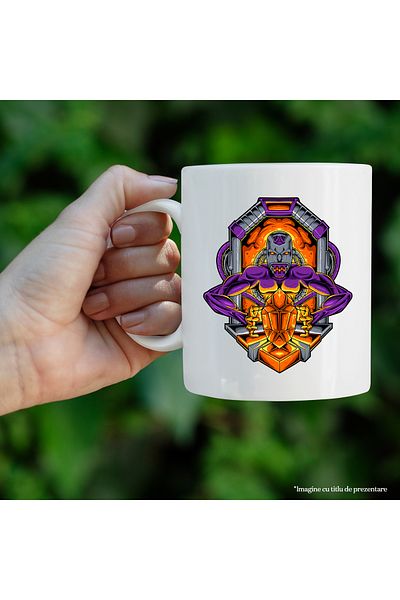 StoryGift Romania Monster Mug, Crystal, Robot, Arms, Cables, Sci Fi, Mecha, Multicolor 330 m, With White Handle