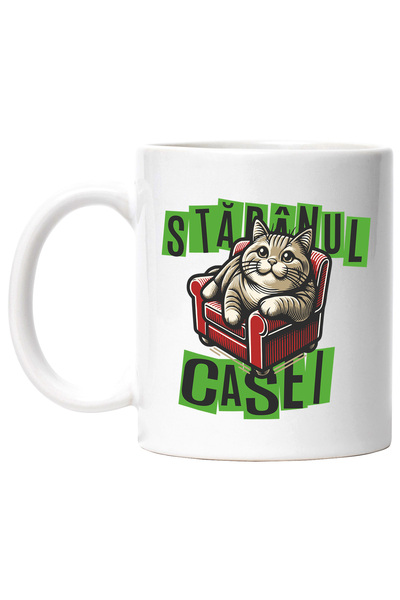 StoryGift Romania Cana PIsica pe canapea mesaj haios STAPANUL CASEI, 330ml, C...