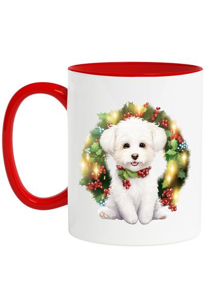 StoryGift Romania Cana cu un catel cu blana alba, ilustratie, vesel, Craciun,...