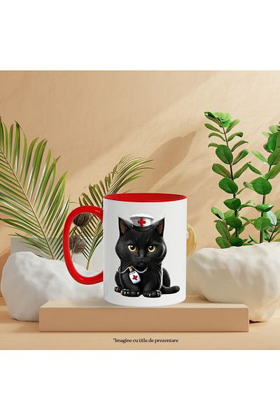 StoryGift Romania Mug with a serious black cat | illustration | medicine | nursing | , With ,STG