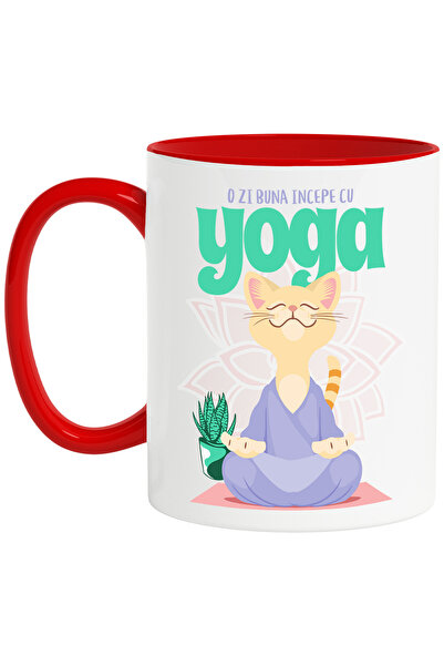 StoryGift Romania Cana cu Pisica In Tinuta Mov Pozitie Yoga Relaxare Copii Te...