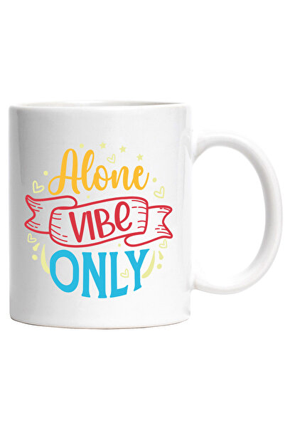 StoryGift Romania Cana cu inimioare si textul in engleza "Alone vibe only" - doar vibratii de sing, Cu Maner Alb