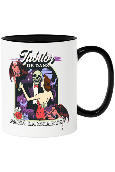 StoryGift Romania Cana Iubitor de dans schelete dansand cu doamna , 330ml, Ceramica cu Maner Negru, Cu Maner Negru