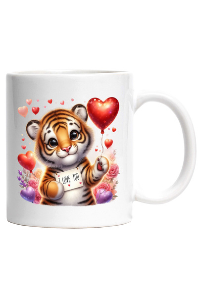 StoryGift Romania Cana cu pui de tigru cu mesajul "I love you", multe inimioa...