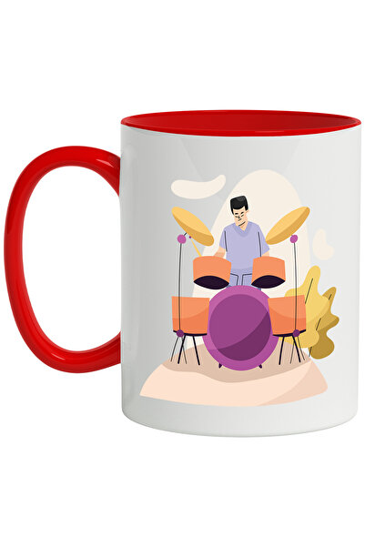 StoryGift Romania Cana Cu Tobosar, Instrument Muzical, Plante, Tobe, Muzica, Multicolor 330 ml, Ce, Cu Maner Rosu