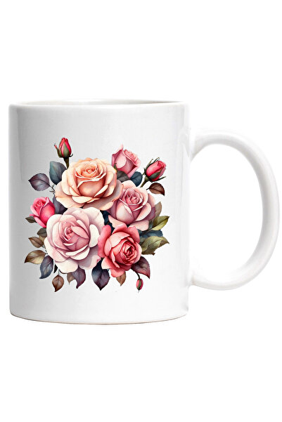 StoryGift Romania Cana cu multi trandafiri | ilustratie | cadou | pentru iubita | sotie | gradina , Cu Maner Alb